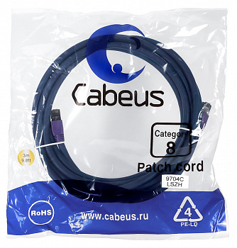 Cabeus PC-SSTP-RJ45-Cat.8-3m-LSZH Патч-корд S/FTP, категория 8 (40G, 2000 MHz), 2xRJ45/8p8c, экранир